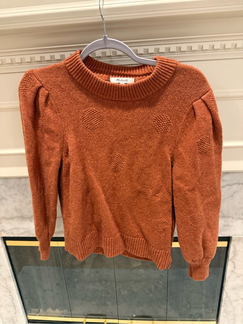 Madewell Rust Orange Textured Dot Crewneck Sweater